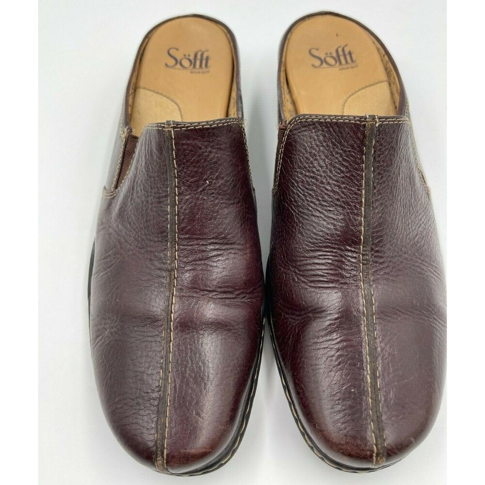 Sofft Women's Brown Leather Slide Comfort Heel Mules Size 9M EUC - Picture 5 of 6